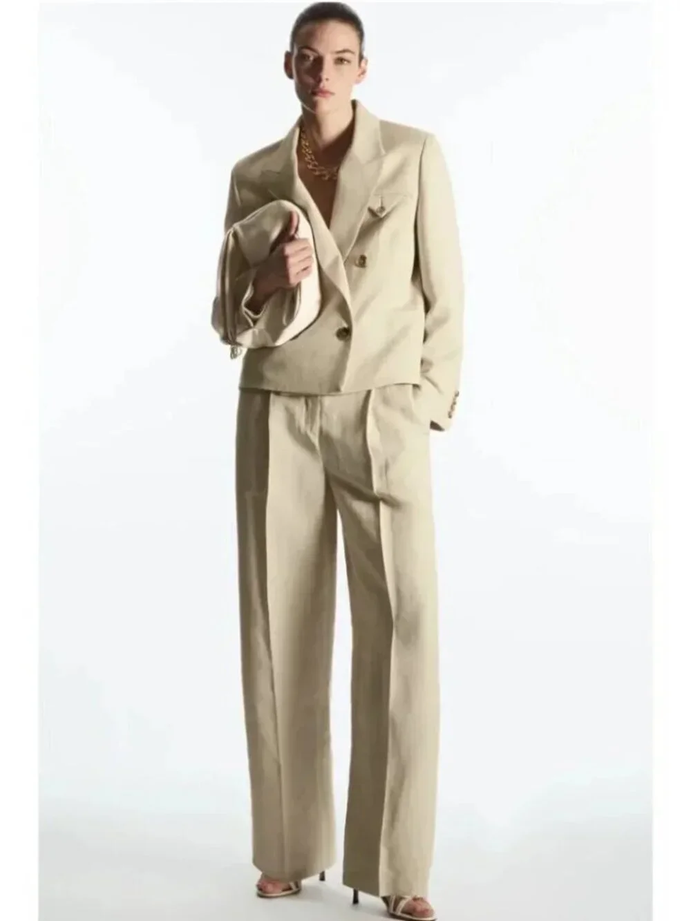 NEW COS | Relaxed Linen-Blend Wide-Leg Trousers in Beige